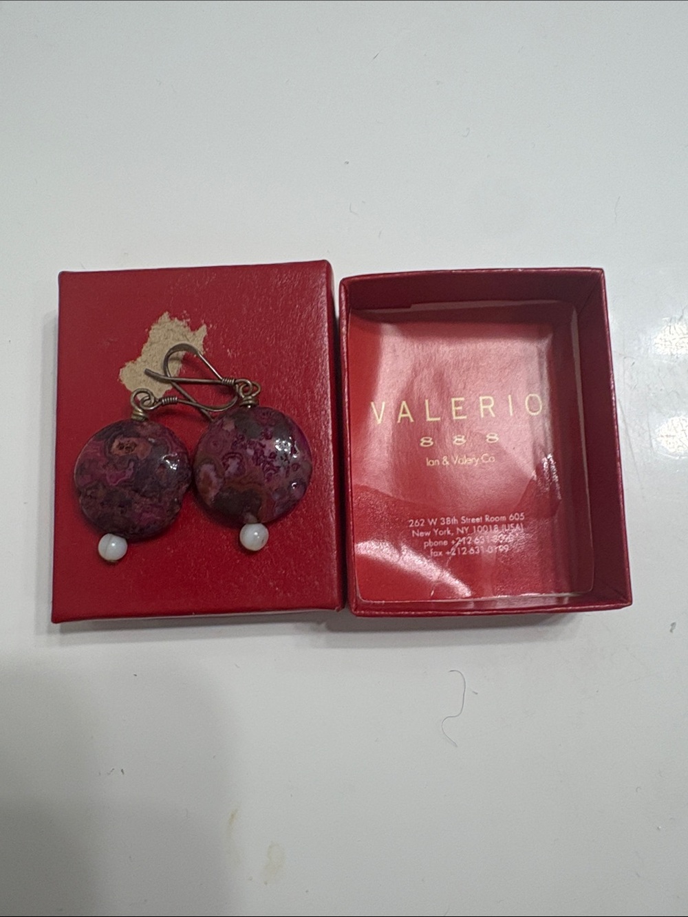 Pink Marble Drop Earrings with Pearl Accent